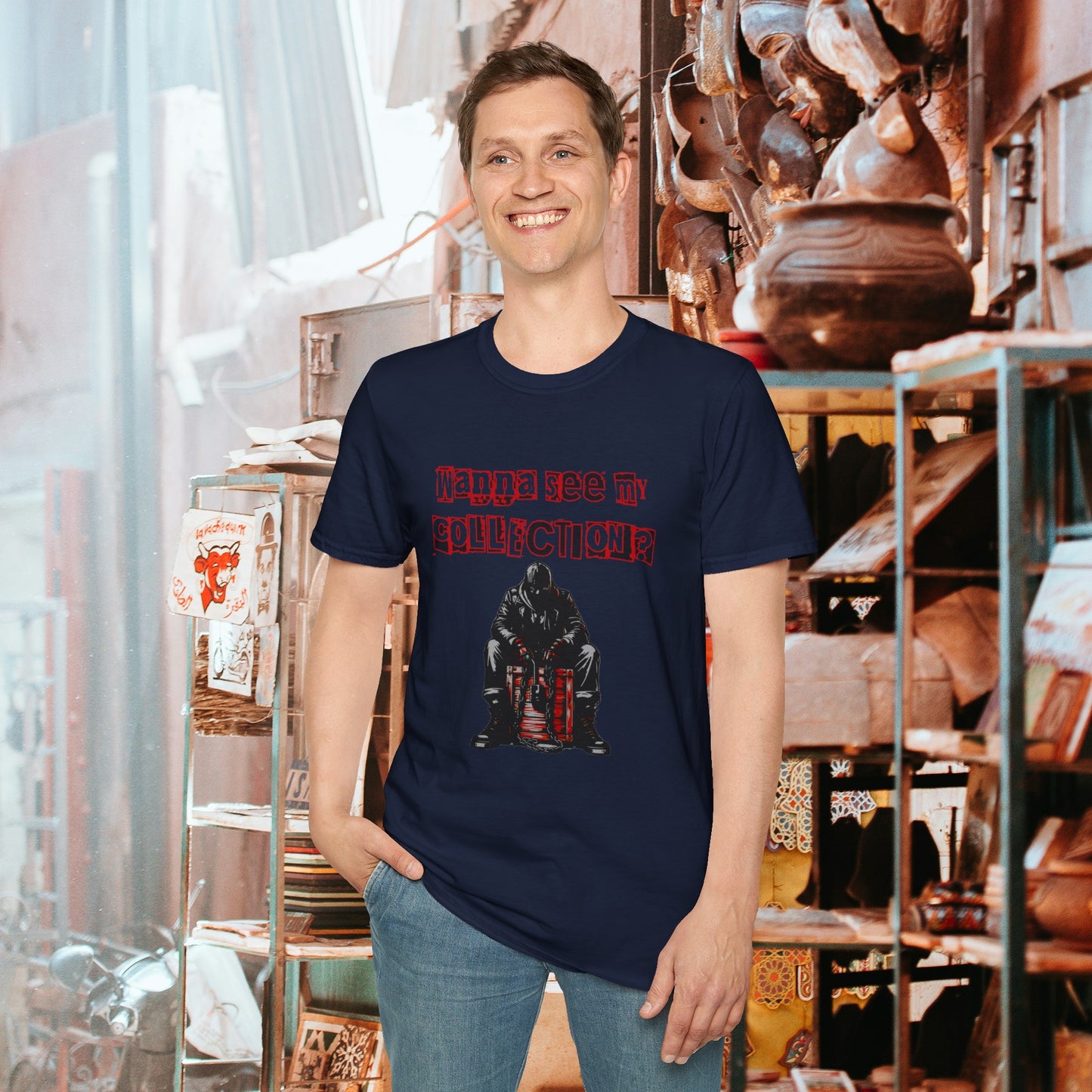 The Horror Collector Want To See My Collection? Unisex Softstyle T-Shirt Scary Toy Fun Shirt Dark Humor