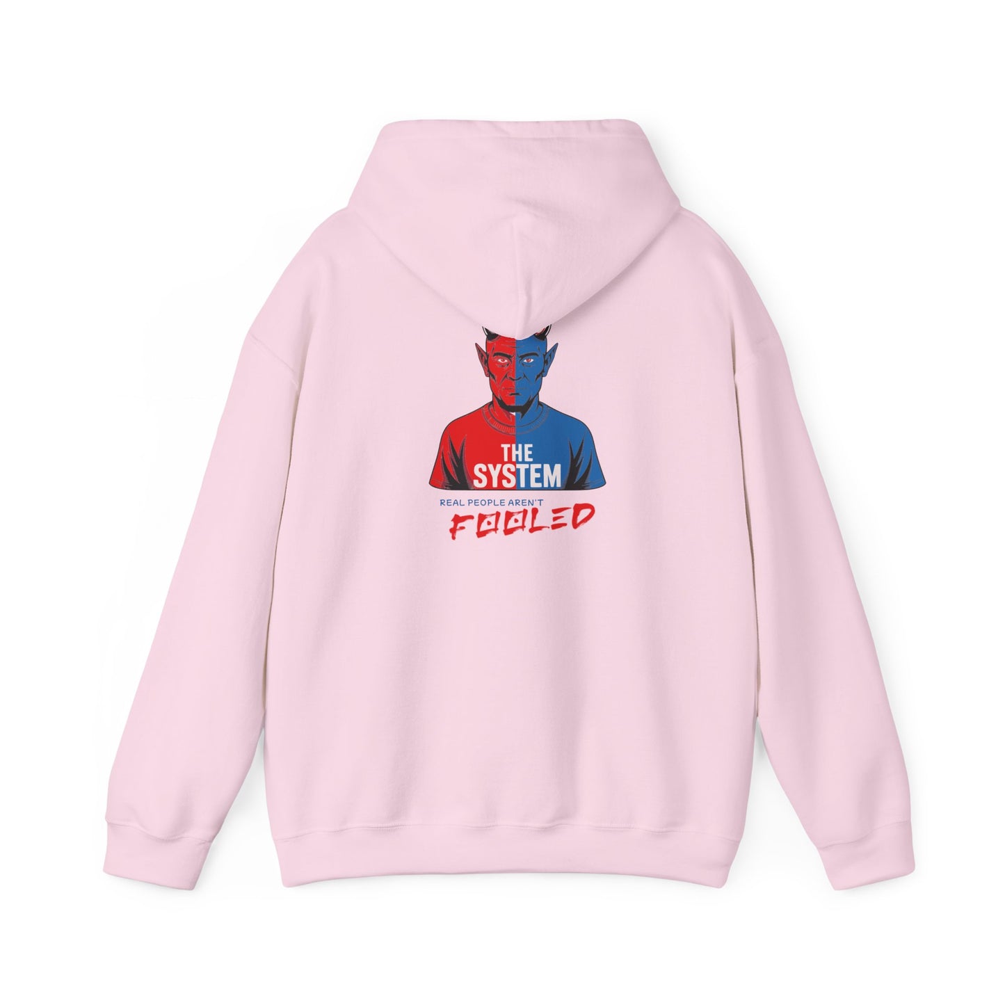 Hooded Sweatshirt - The System - Real People Arent Fooled Red Blue Design