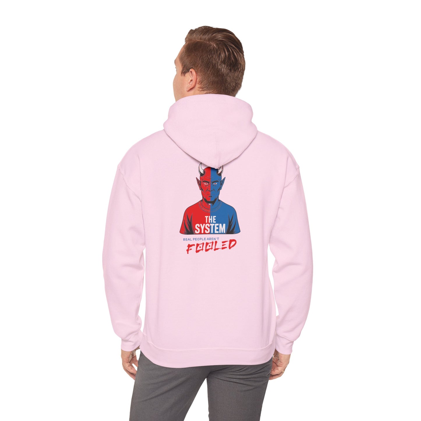 Hooded Sweatshirt - The System - Real People Arent Fooled Red Blue Design