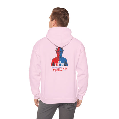 Hooded Sweatshirt - The System - Real People Arent Fooled Red Blue Design