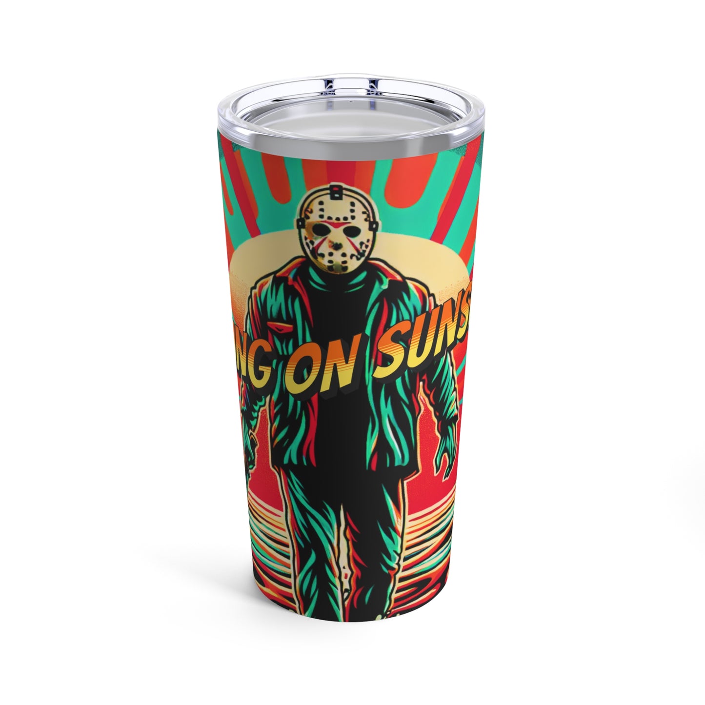 Horradelic Walking On Sunshine Jason In The Hockey Mask Voorhees Friday Camping Outdoor Horror Fun Tumbler 20oz Cup With Lid