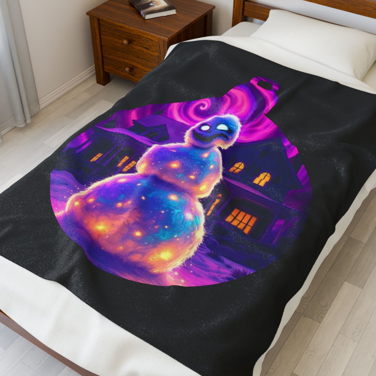 Cosmic Snowman Velveteen Plush Blanket — Glowing Ornament Holiday Throw