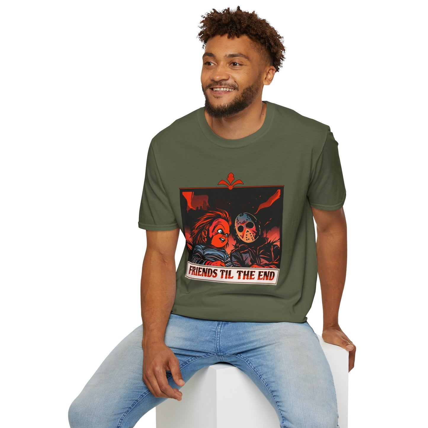 Friends 'Til the End Horror Movie T-Shirt Jason And Chucky Design