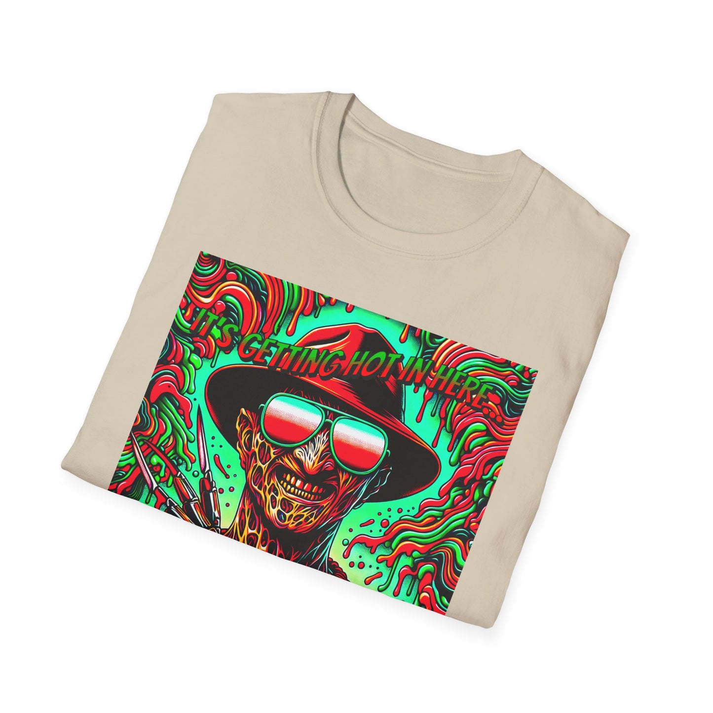 Horradelic Horror Freddy With Sunglasses Krueger It's Getting Hot In Here Unisex Softstyle T-Shirt Nightmare Fun Shirt Elm St