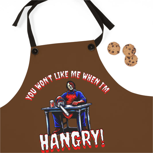 You Won't Like Me When I 'm Hangry Apron (AOP) Leather Chainsaw Guy Cannibal Horror Fun