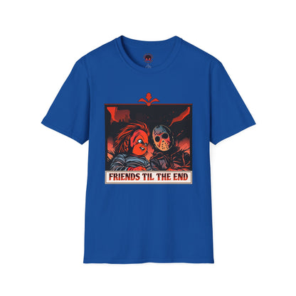 Friends 'Til the End Horror Movie T-Shirt Jason And Chucky Design