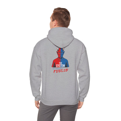 Hooded Sweatshirt - The System - Real People Arent Fooled Red Blue Design