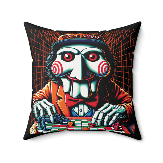 Billy The Puppet Wants To Have A Game Night Saw Inspired Horror Spun Polyester Square Accent Throw Pillow