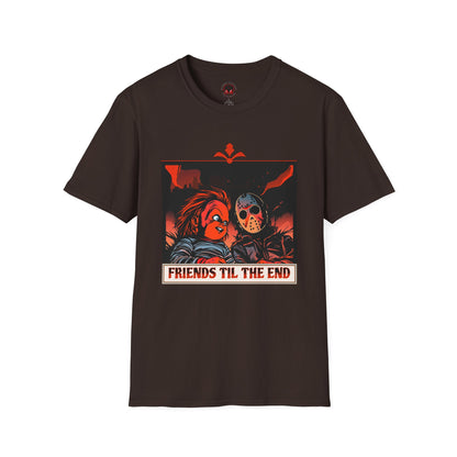 Friends 'Til the End Horror Movie T-Shirt Jason And Chucky Design