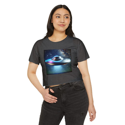 Women's Festival UFO Crop Top - Cosmic Graphic Tee for Music and Art Lovers