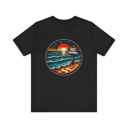 No Swimming Bloody Water Beach Unisex Jersey Short Sleeve T-Shirt Horror Ocean Shark