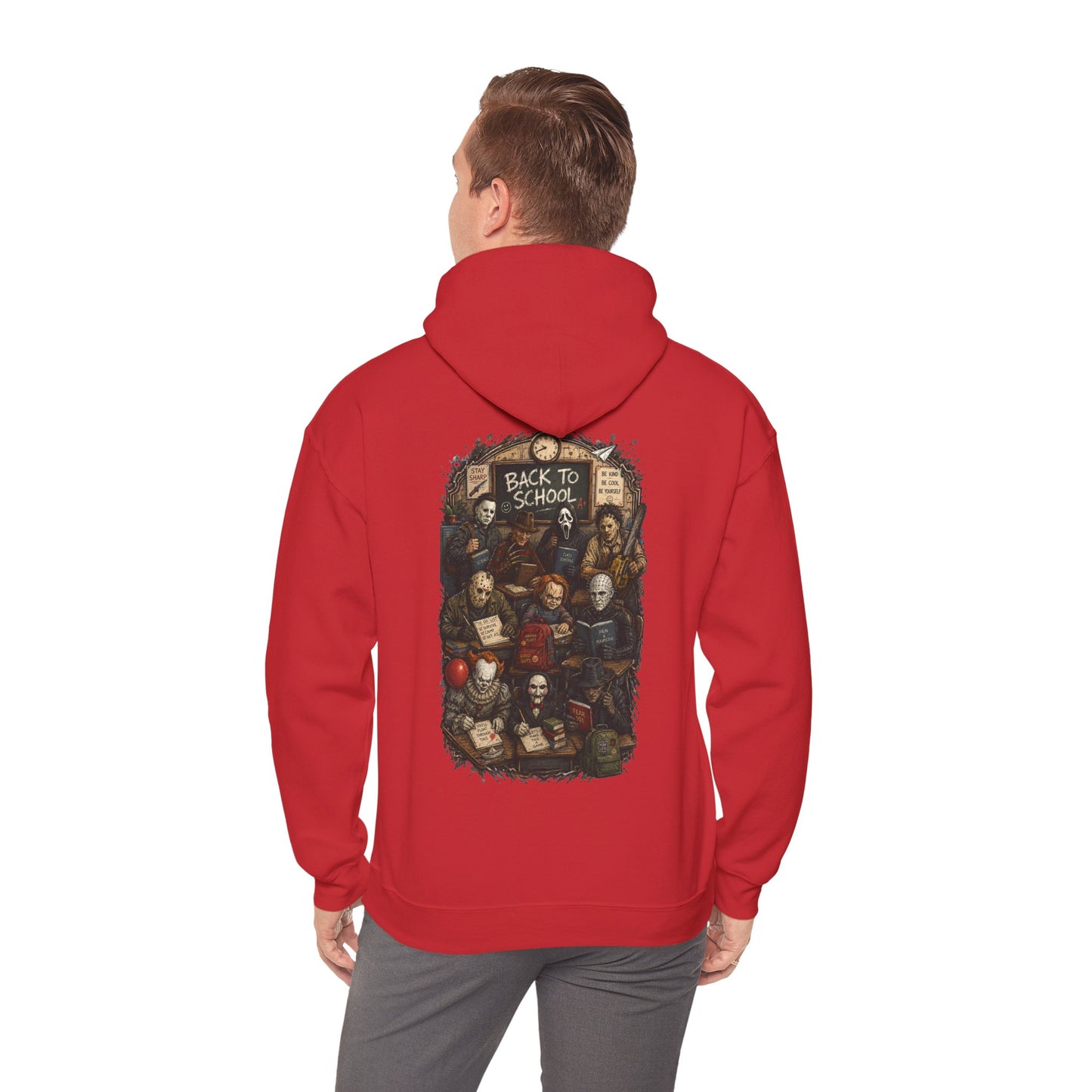 Horror Icons "Back to School" Hoodie — Vintage Movie Villains Graphic Sweatshirt