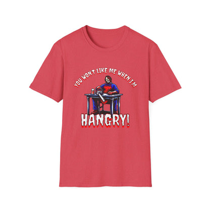 You Won't Like When I'm Hangry Unisex Softstyle T-Shirt Leather Chainsaw Guy Cannibal Horror Fun