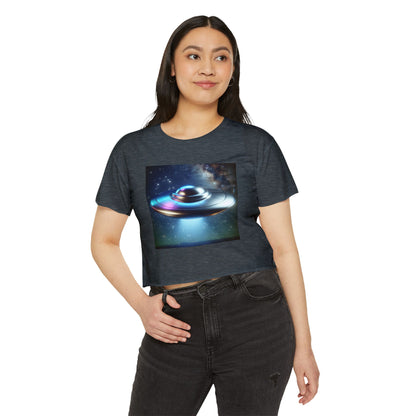 Women's Festival UFO Crop Top - Cosmic Graphic Tee for Music and Art Lovers