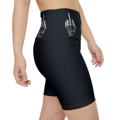 Skeleton Middle Finger Bike Shorts — Women's Gothic Workout Shorts
