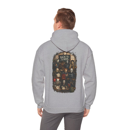 Horror Icons "Back to School" Hoodie — Vintage Movie Villains Graphic Sweatshirt