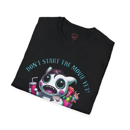 Don't Start The Movie Yet! Running Cute Monster Horror Fun Unisex Soft style T Shirt Mens Womens