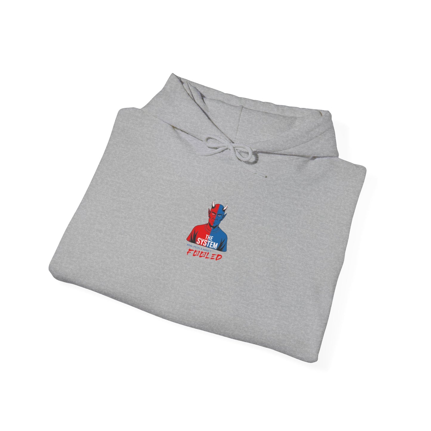 Hooded Sweatshirt - The System - Real People Arent Fooled Red Blue Design