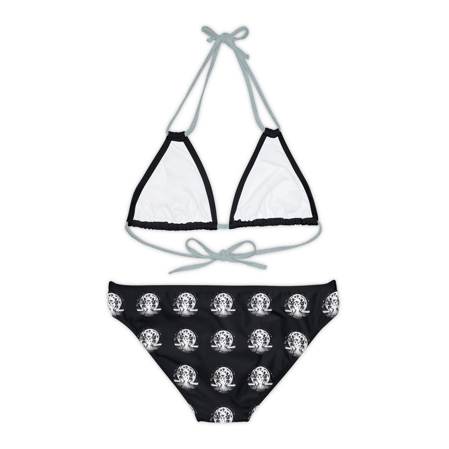 Summerween It's Not My Fault, The Moon Was Full Dancing Skeleton Strappy Bikini Set Swimsuit(AOP)