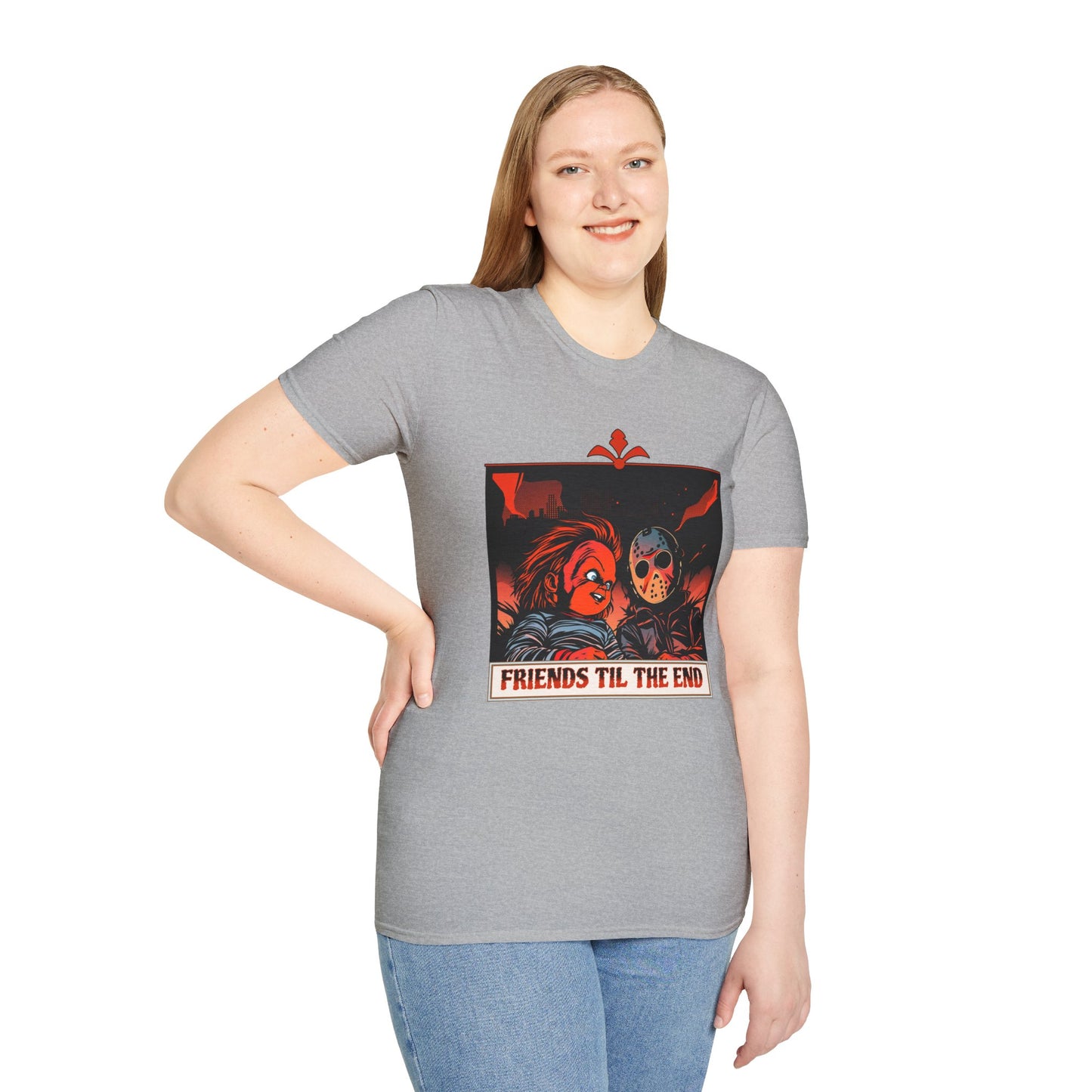 Friends 'Til the End Horror Movie T-Shirt Jason And Chucky Design