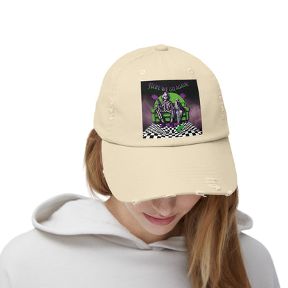 Beetlejuice 2 Inspired Here We Go Again Horror Fun Unisex Distressed Baseball Cap Hat