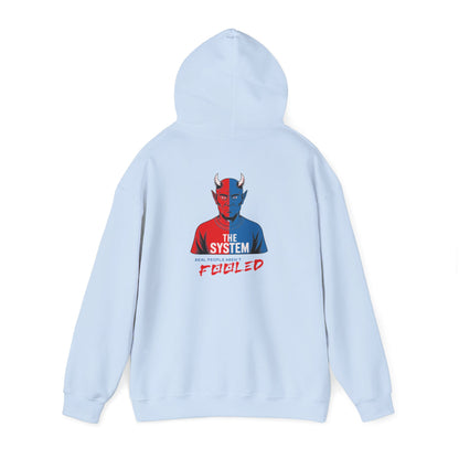 Hooded Sweatshirt - The System - Real People Arent Fooled Red Blue Design