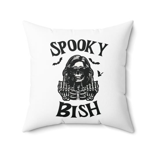 Spooky Bish Middle Finger Skeleton With Long Hair And Sunglasses Gothic Horror Spun Polyester Square Accent Throw Pillow