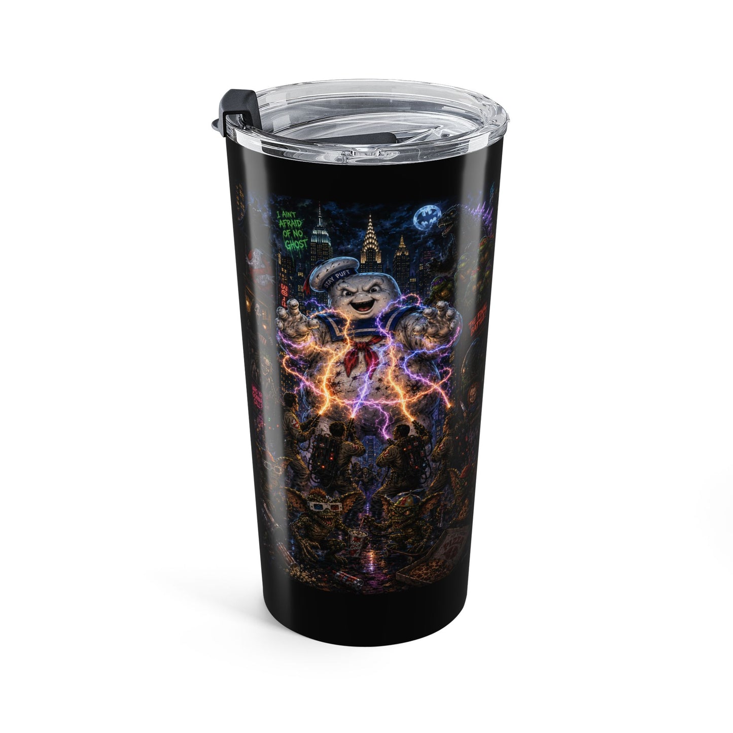 80's Horror Movie Retro 20oz Stainless Tumbler — Neon Horror Collage Design