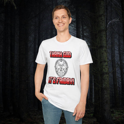 Thank god, It's Friday! TGIF Unisex Softstyle T-Shirt Jason Hockey Mask Horror Fun