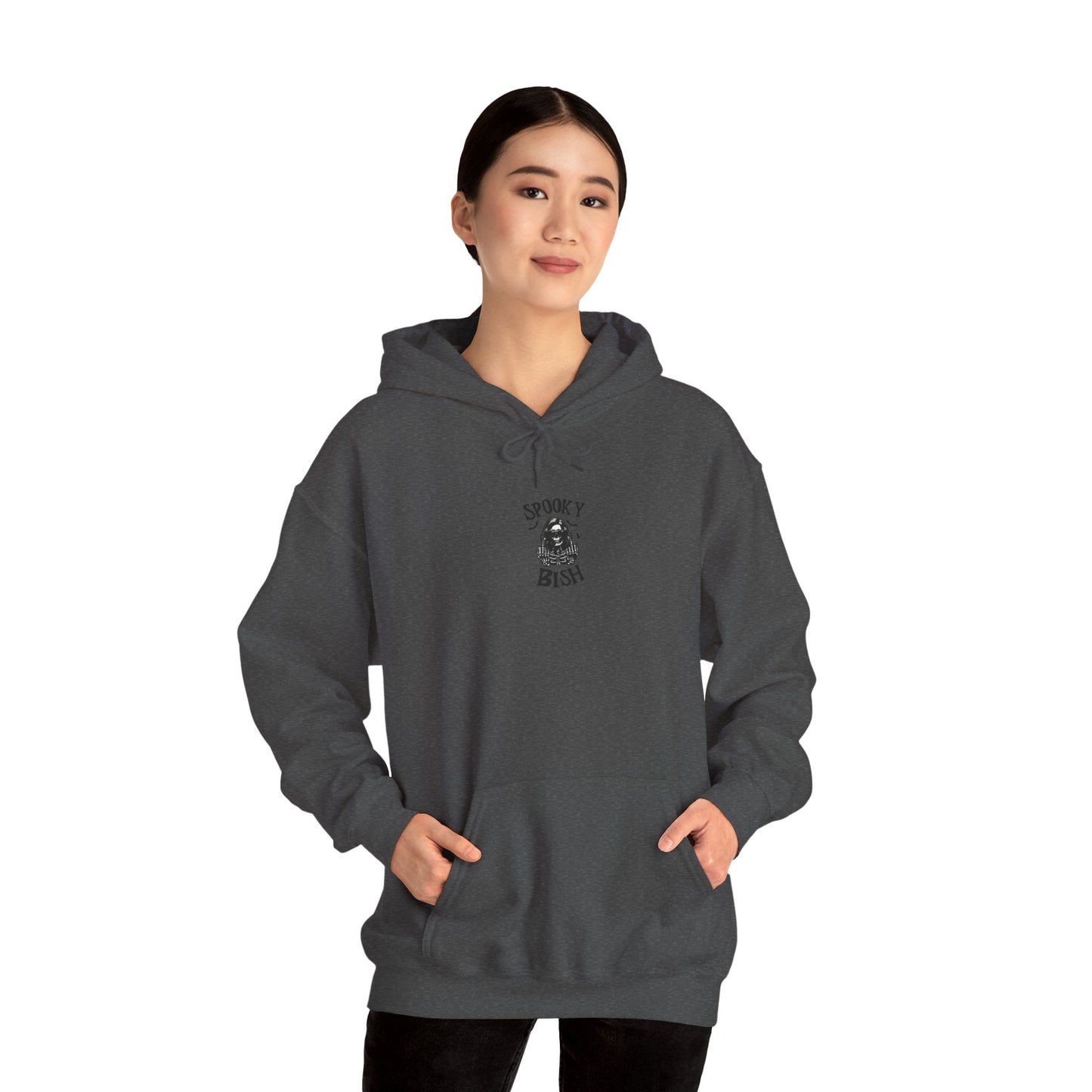Spooky Bish Hoodie — Skeleton Finger and Sunglasses Design