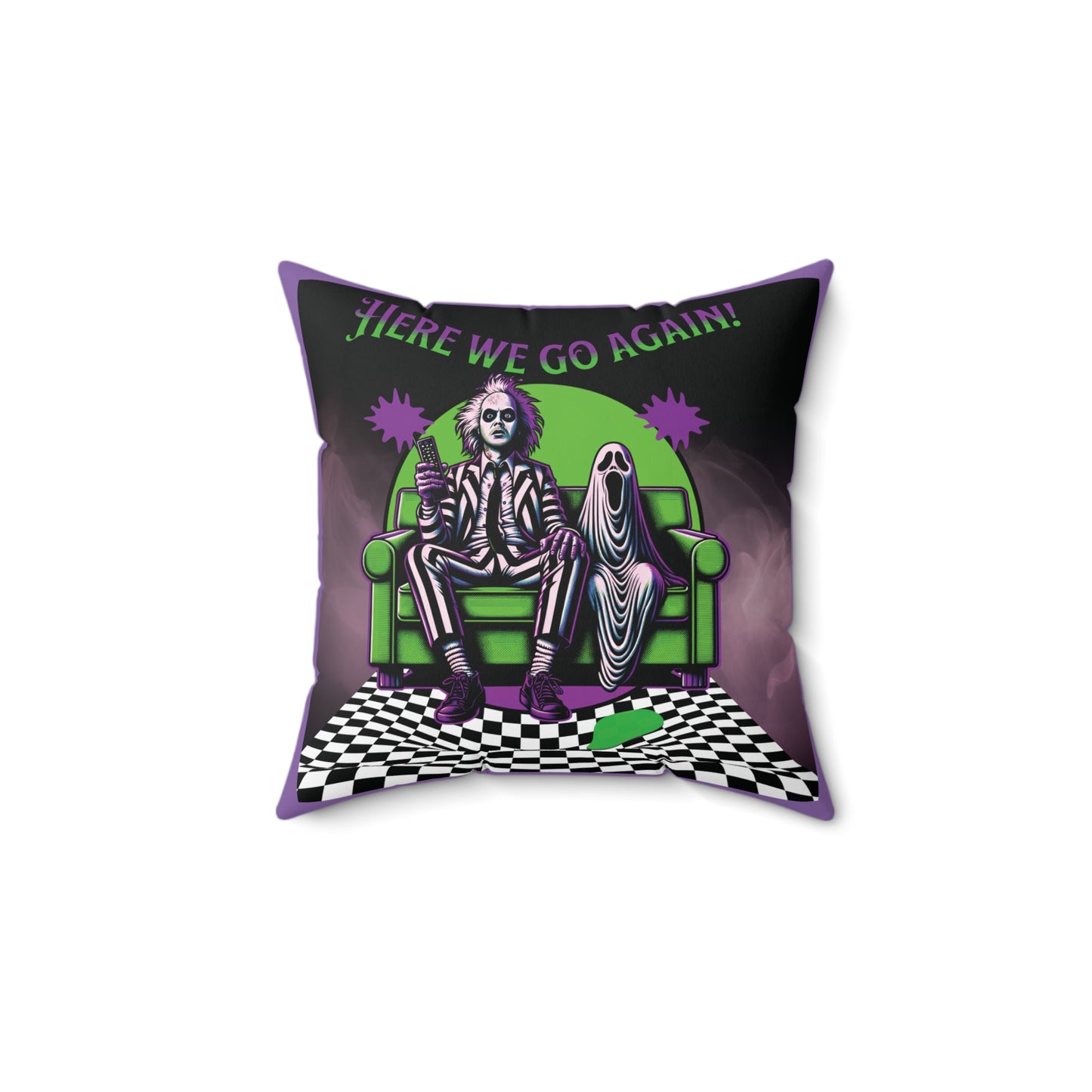 Beetlejuice 2 Inspired Here We Go Again Horror Fun Spun Polyester Square Accent Throw Pillow