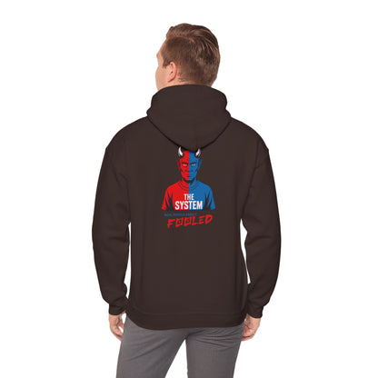 Hooded Sweatshirt - The System - Real People Arent Fooled Red Blue Design
