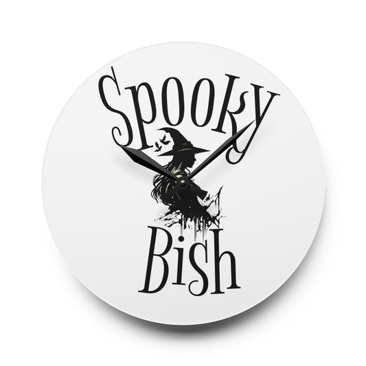 Spooky Bish Witch Halloween Gothic Horror Fun Acrylic Wall Clock