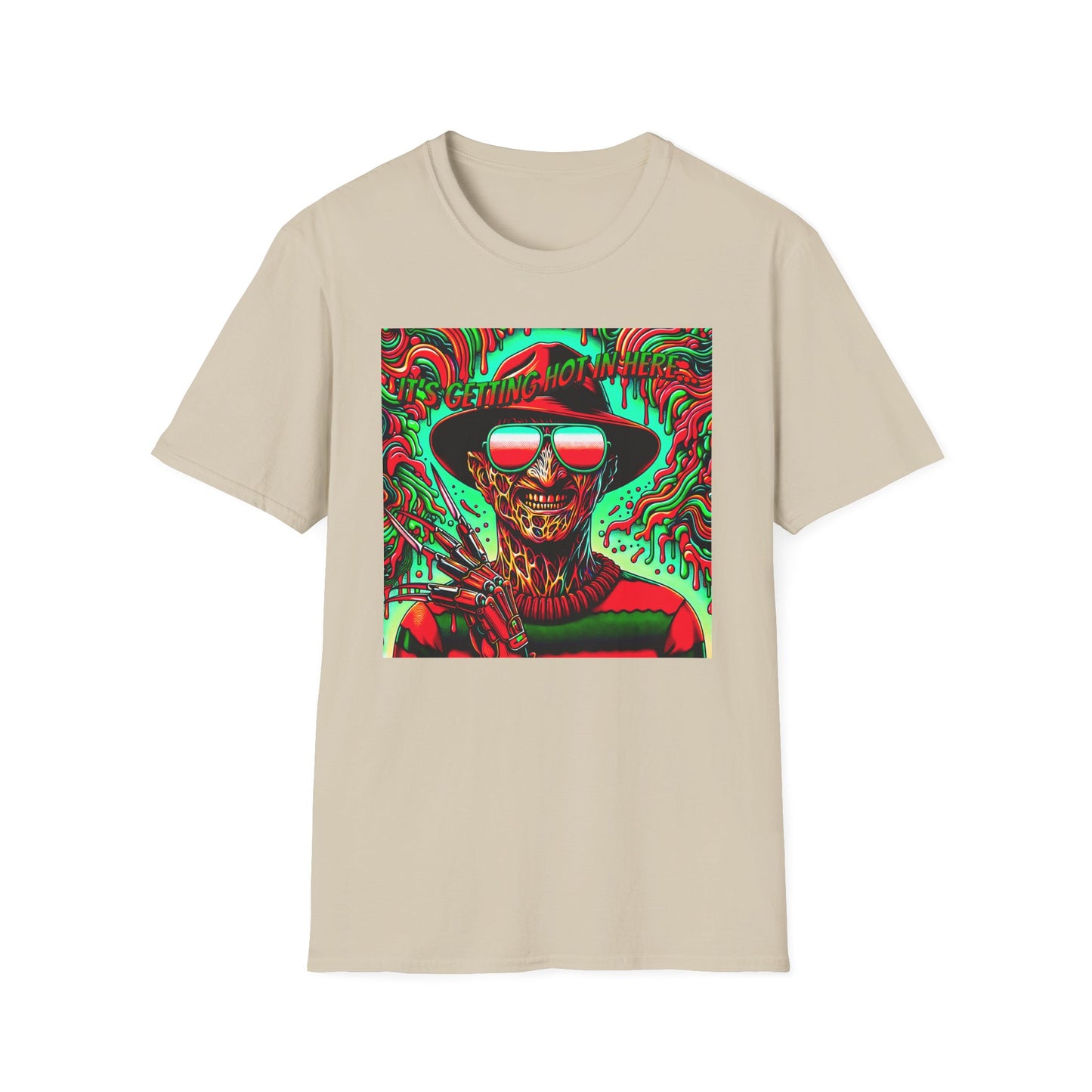 Horradelic Horror Freddy With Sunglasses Krueger It's Getting Hot In Here Unisex Softstyle T-Shirt Nightmare Fun Shirt Elm St