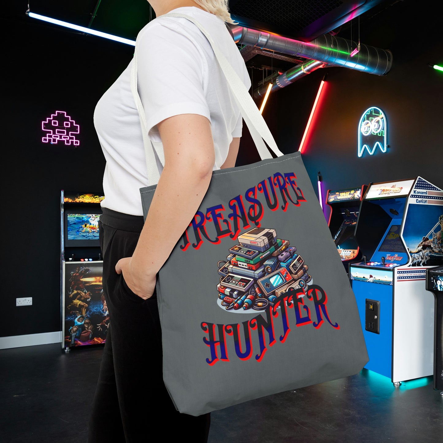 Treasure Hunter Retro Video Gamer Tote Bag (AOP) Collectors Vintage Games and Gaming