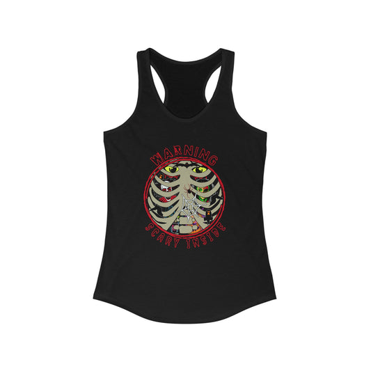 Warning, Scary Inside Women's Ideal Racerback Tank Horror Fun Summer Shirt