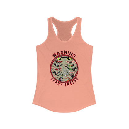 Warning, Scary Inside Women's Ideal Racerback Tank Horror Fun Summer Shirt