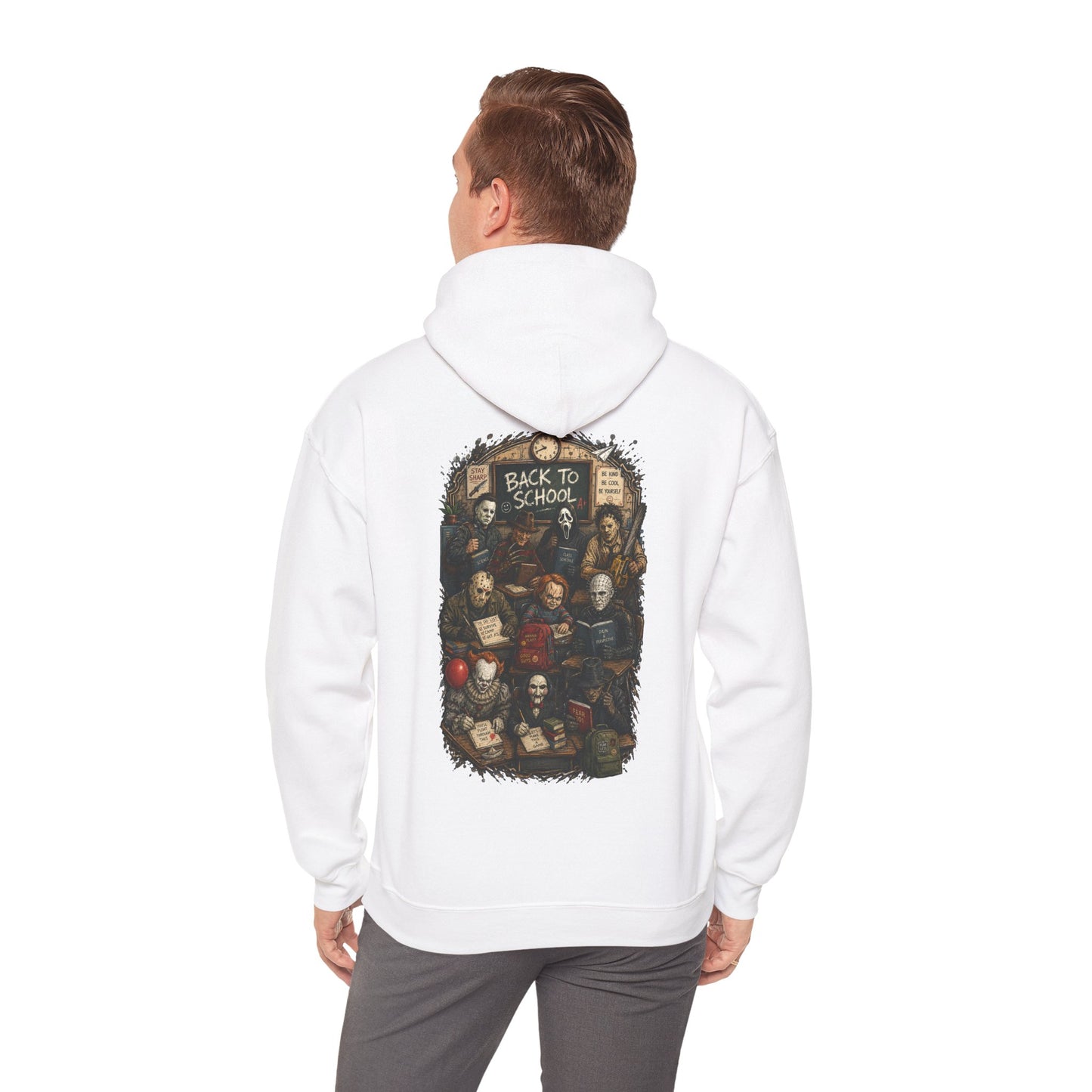 Horror Icons "Back to School" Hoodie — Vintage Movie Villains Graphic Sweatshirt