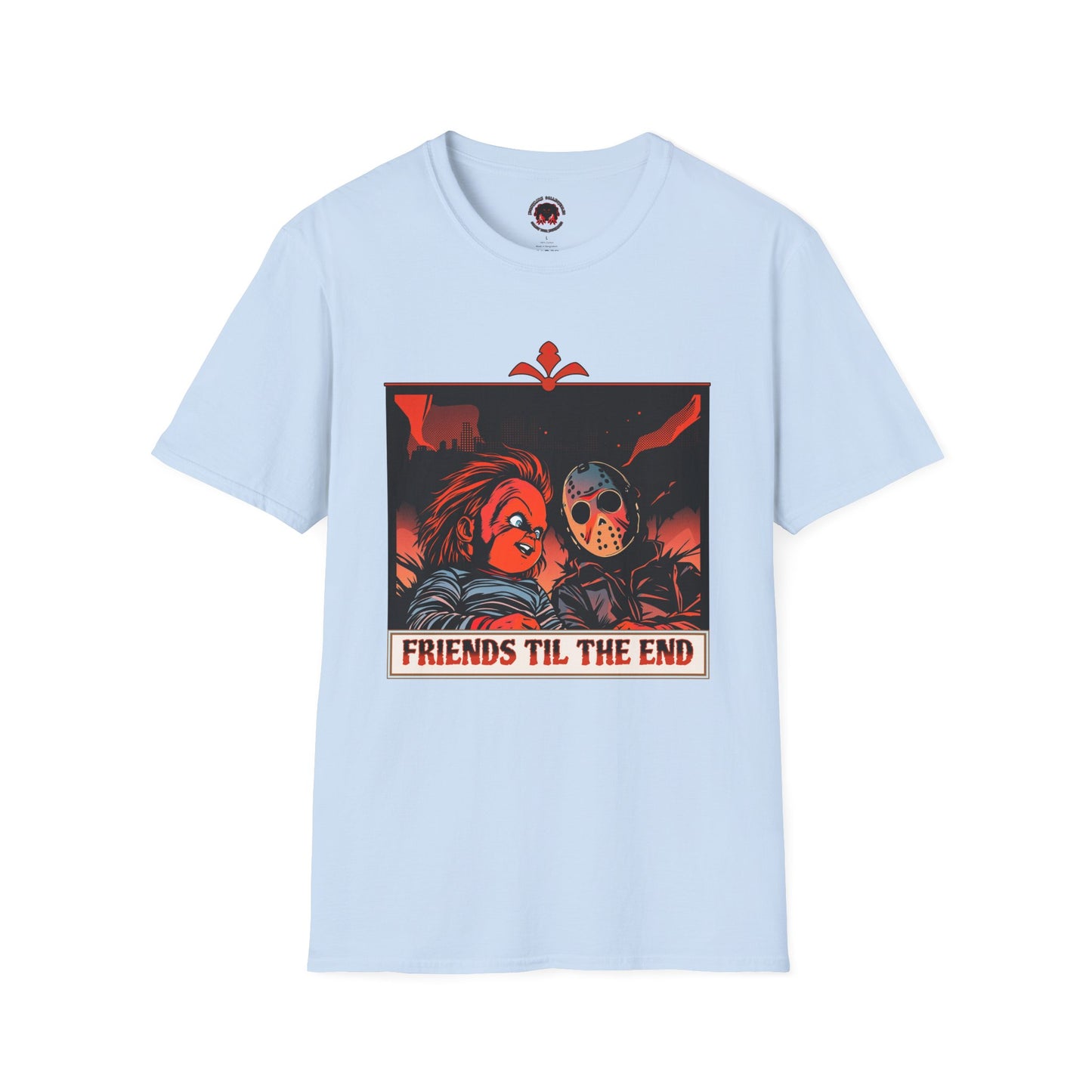 Friends 'Til the End Horror Movie T-Shirt Jason And Chucky Design