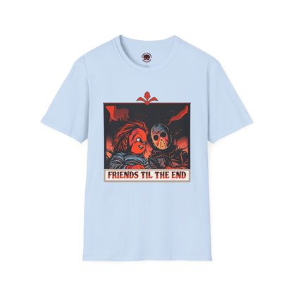 Friends 'Til the End Horror Movie T-Shirt Jason And Chucky Design