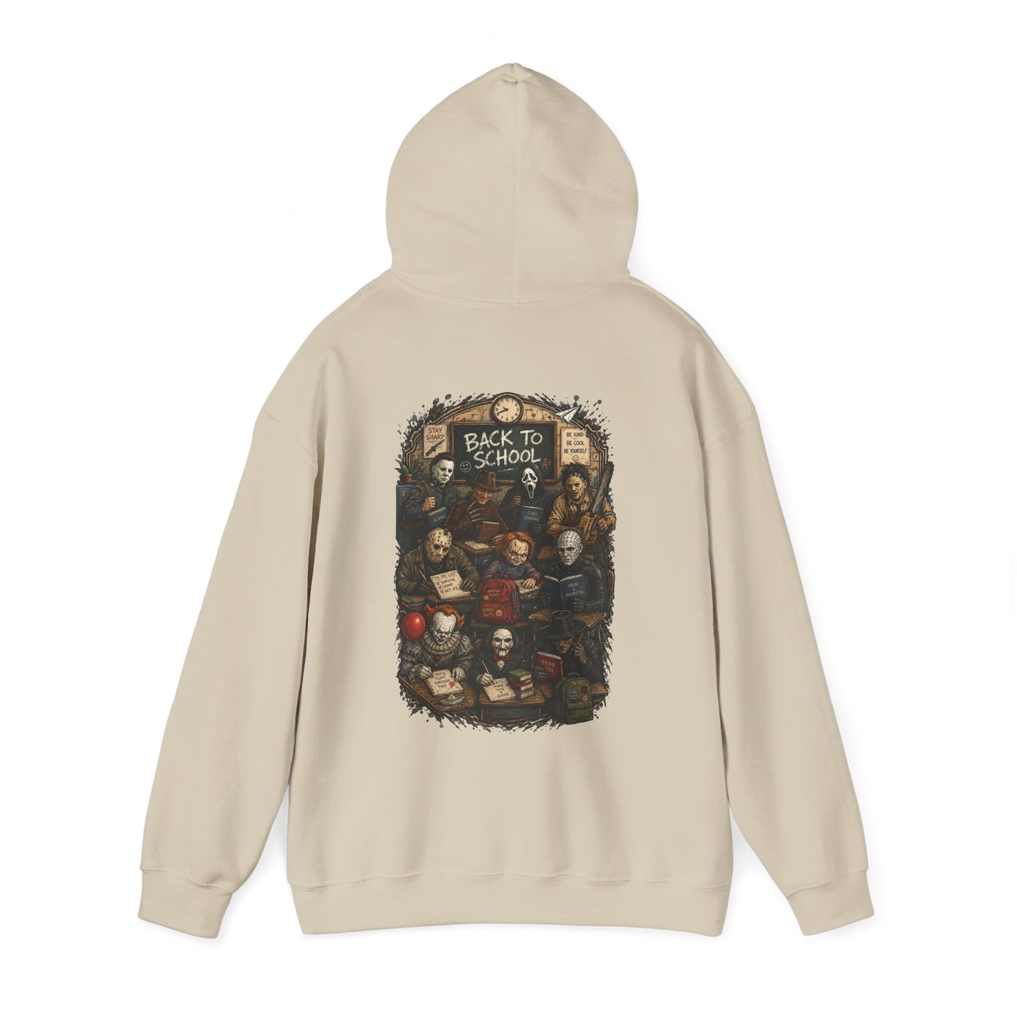 Horror Icons "Back to School" Hoodie — Vintage Movie Villains Graphic Sweatshirt