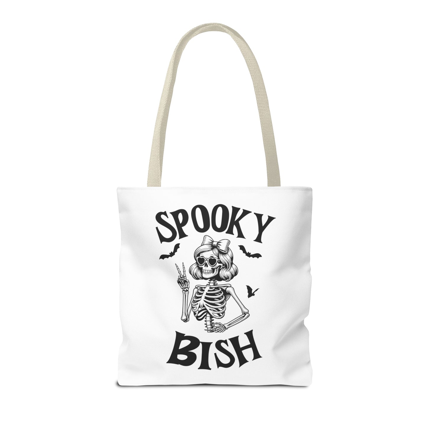 Spooky Bish Skeleton With Sunglasses and Peace Sign Gothic Horror Fun Beach Lunch Carry Tote Bag (AOP)