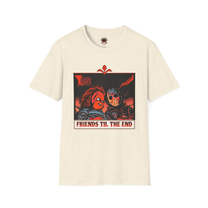 Friends 'Til the End Horror Movie T-Shirt Jason And Chucky Design