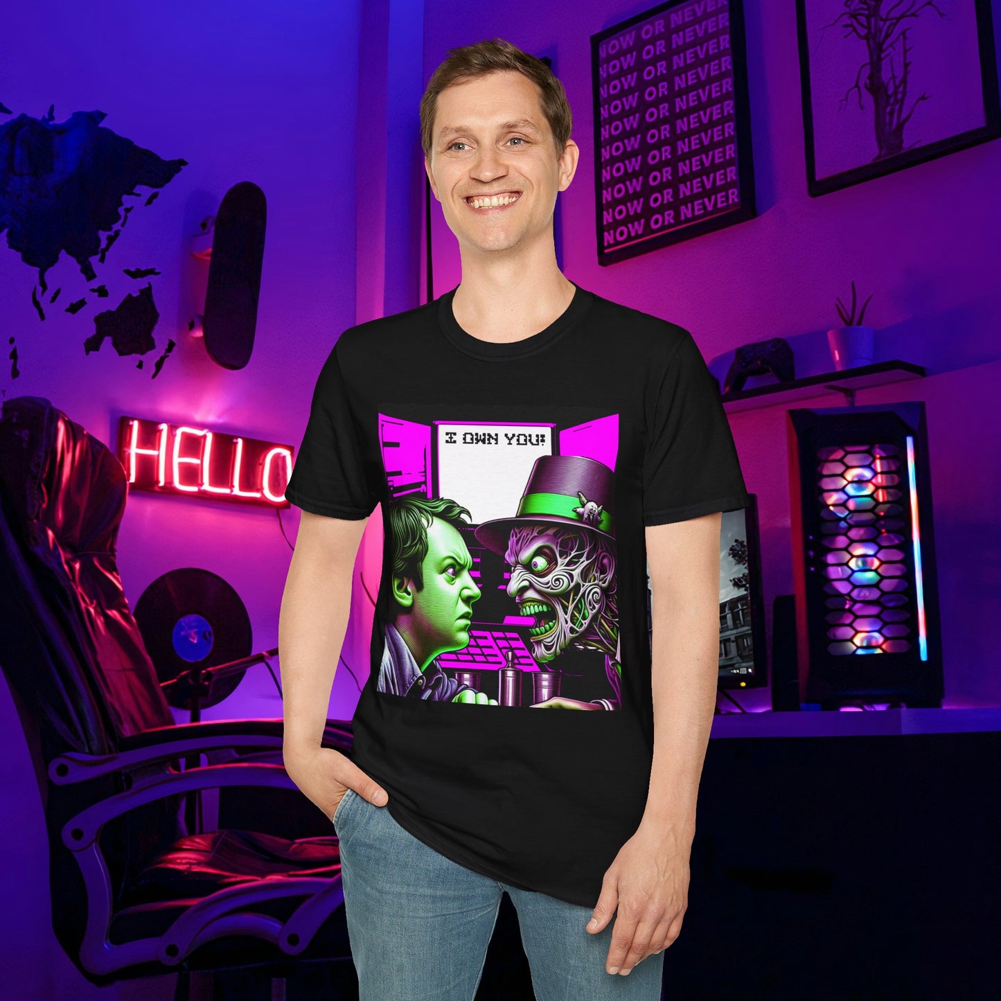 I Own You AI Tech Sarcastic Scary Fun Unisex Softstyle T-Shirt Horror Gamer Shirt