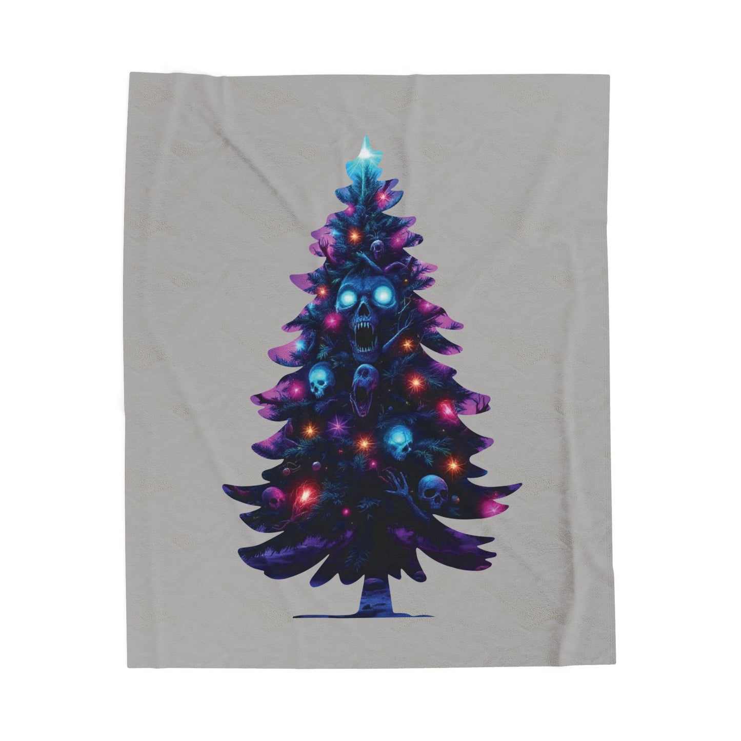 Gothic Neon Skull Christmas Tree Plush Blanket