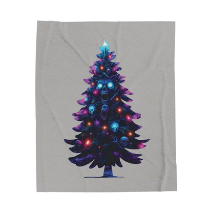 Gothic Neon Skull Christmas Tree Plush Blanket