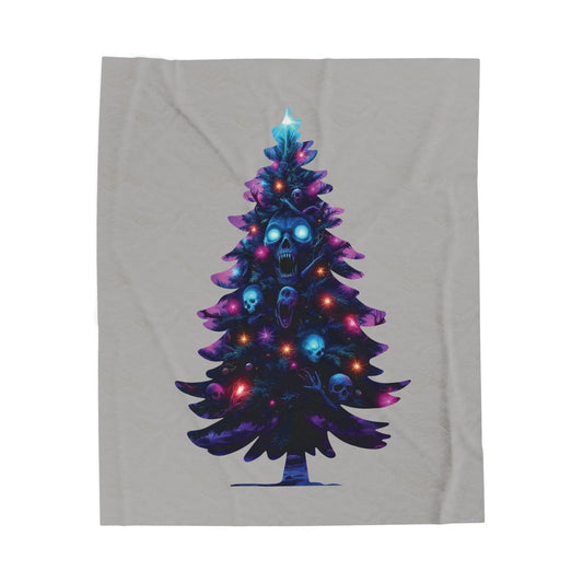 Gothic Neon Skull Christmas Tree Plush Blanket