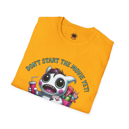 Don't Start The Movie Yet! Running Cute Monster Horror Fun Unisex Soft style T Shirt Mens Womens