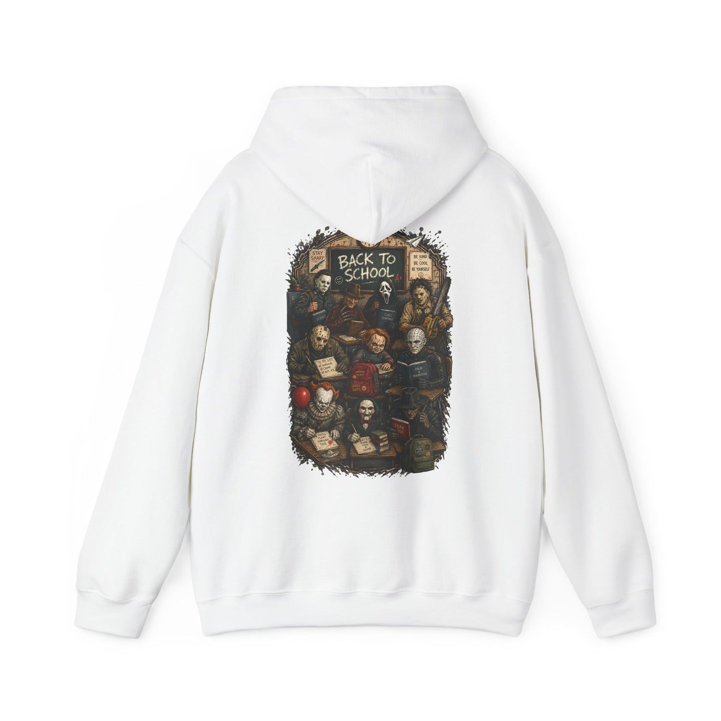 Horror Icons "Back to School" Hoodie — Vintage Movie Villains Graphic Sweatshirt