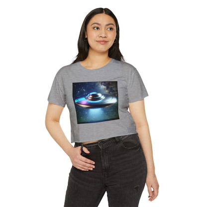 Women's Festival UFO Crop Top - Cosmic Graphic Tee for Music and Art Lovers